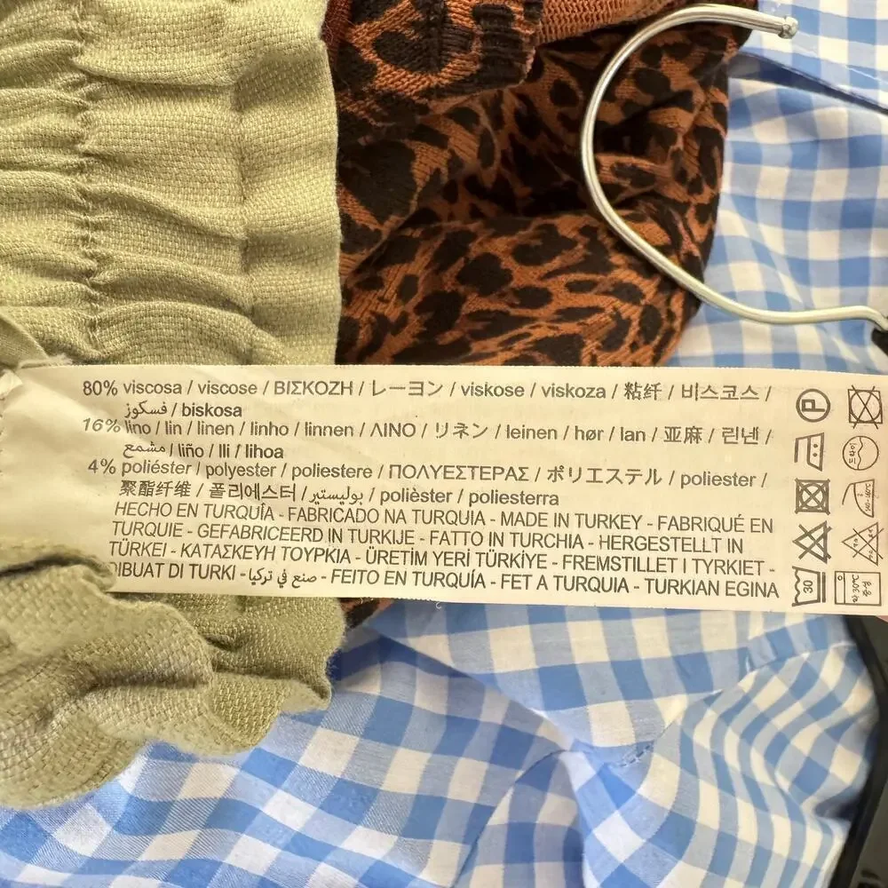 NEW Zara Women Linen Blend Pull On Pant Size S Elastic Waist Beachy Casual Green